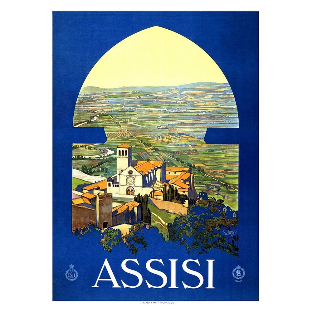Poster turistico Assisi - Quadro su tela, Decorazione Parete cm. 50x70 - Multicolore - PES - Poliestere