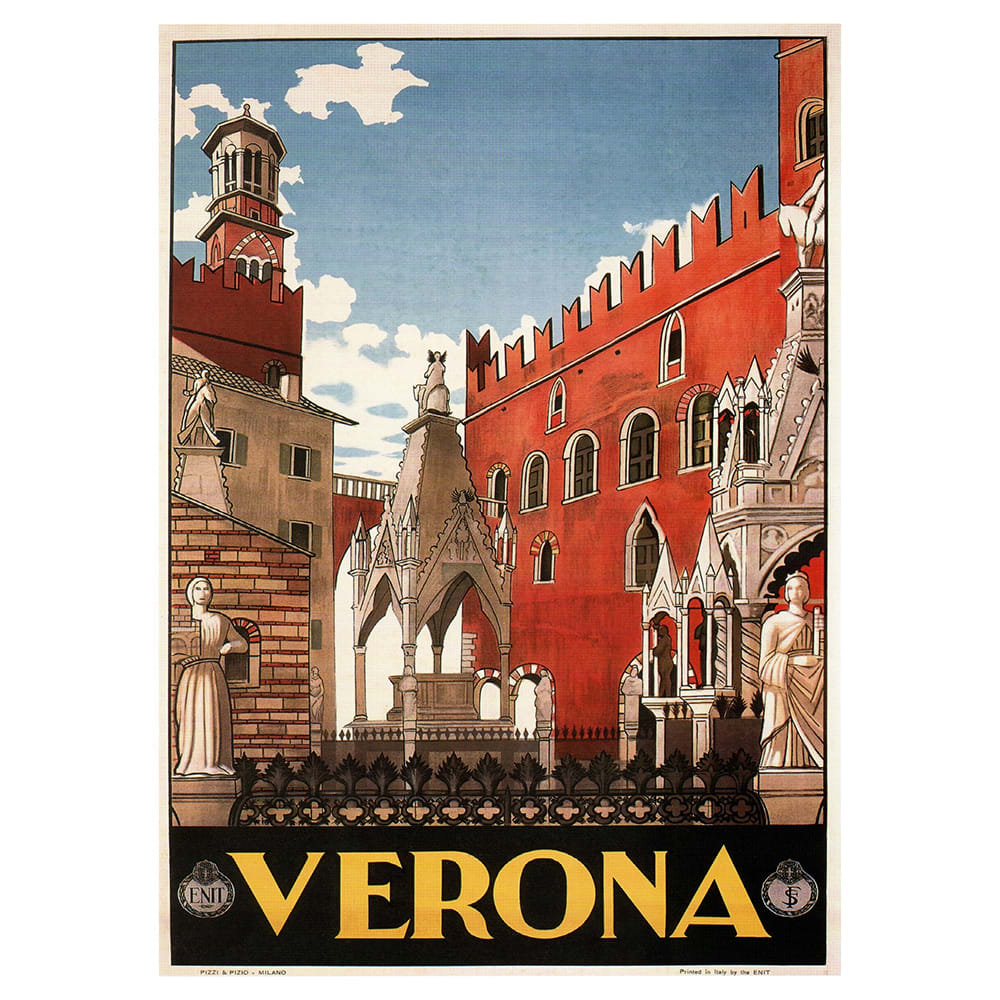 Poster turistico Verona - Quadro su tela, Decorazione Parete cm. 50x70 - Multicolore - PES - Poliestere