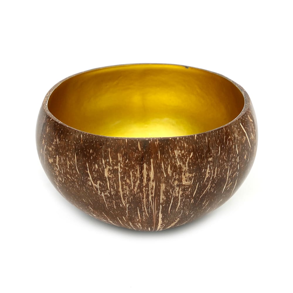 Bol laqué alimentaire noix de coco marron et doré 13x13x7cm