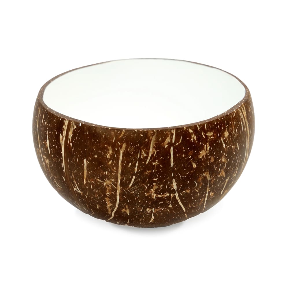 Bol laqué alimentaire noix de coco marron et blanc 13x13x7cm