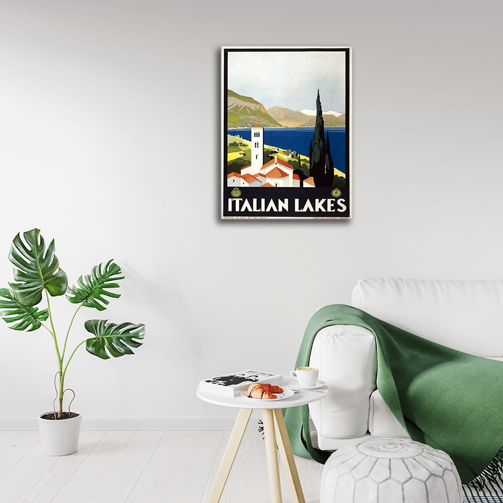 Tableau affiche touristique vintage Lacs Italiens 50x70cm - Maisons du Monde