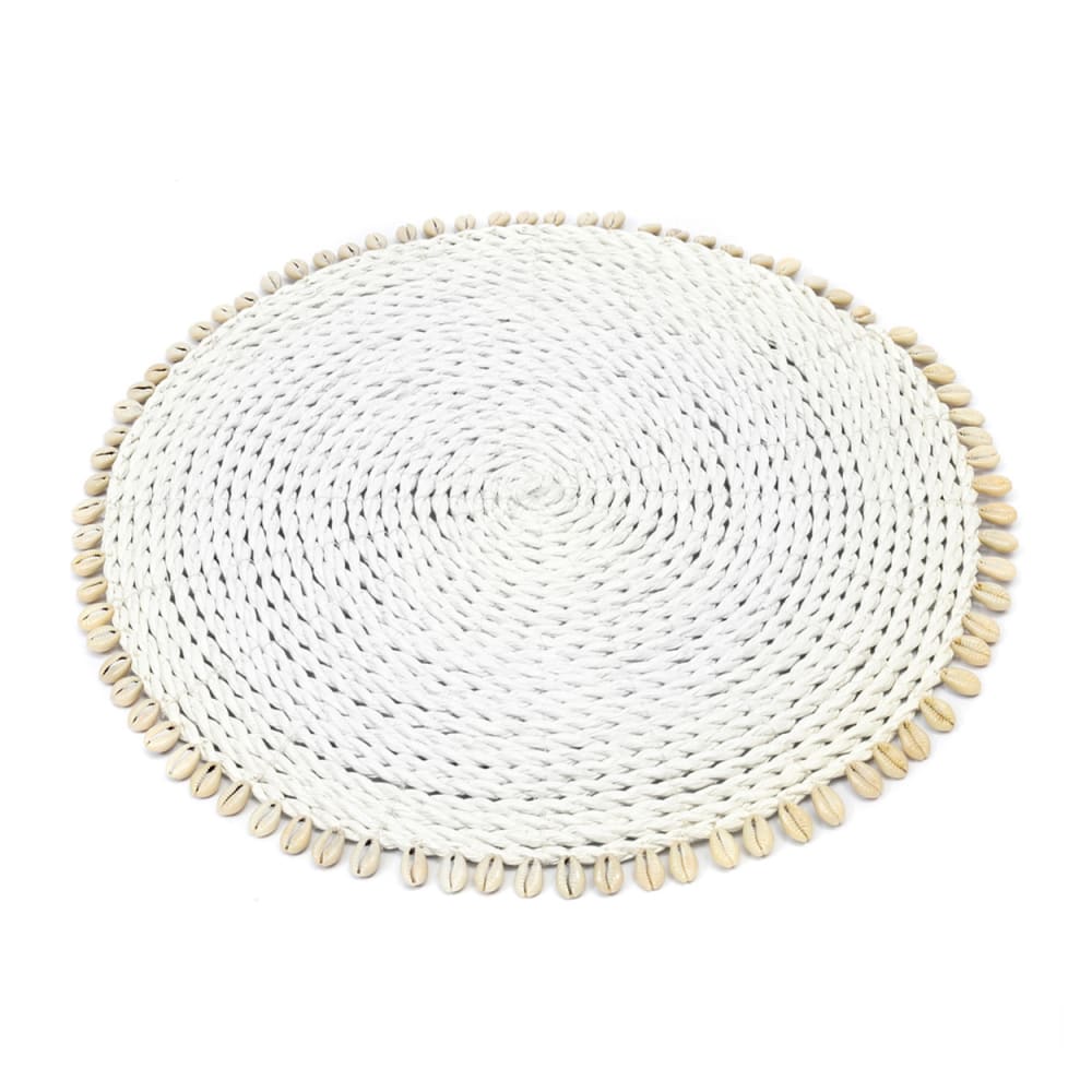 Set de table en herbes de mer et coquillages blanc 38x38 cm