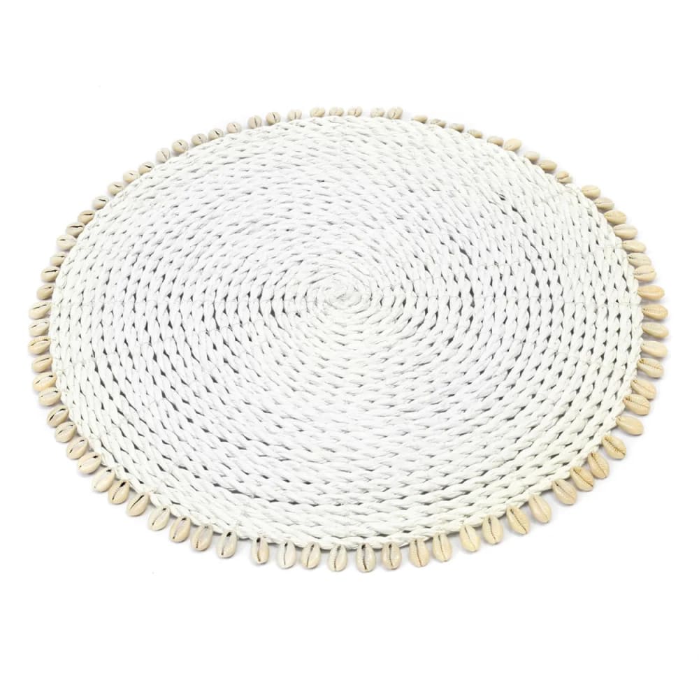 Set de table en herbes de mer et coquillages blanc