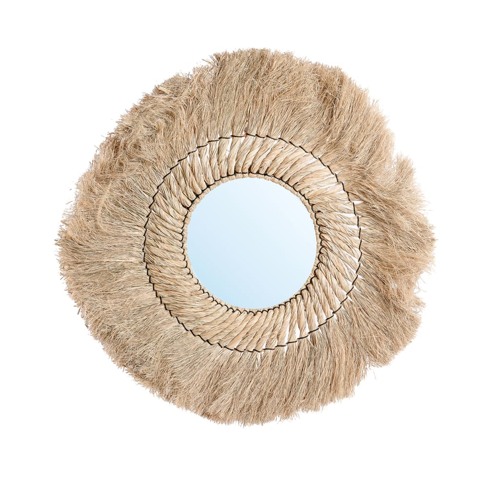 Specchio in erba marrone 90x90x4 cm - Modello In riva al mare - Beige - Fibre naturali