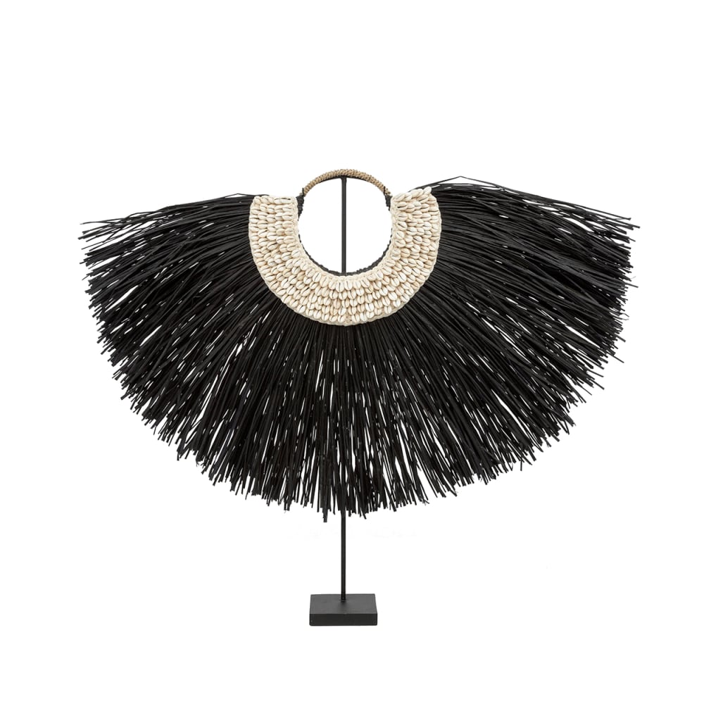 Objeto decorativo de hierba y concha en negro y marrón 80x10x65cm