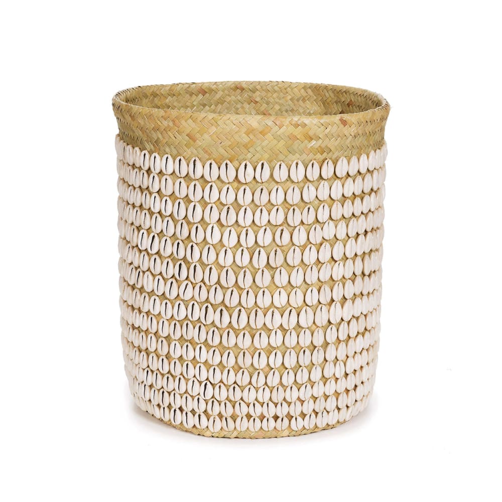Bazar Bizar Korb aus muscheln und pandan in braun und weiß, 34x34x40cm style seaside - Naturfasern