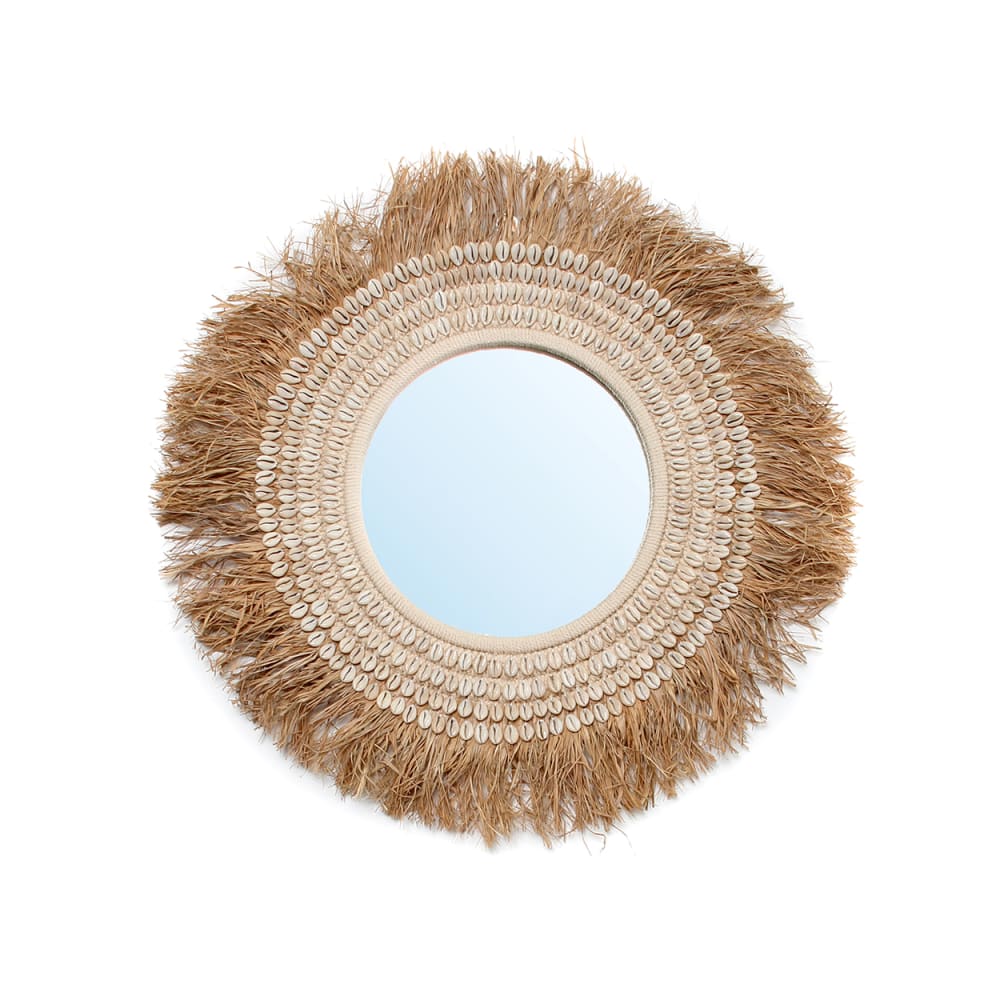 Miroir raphia et coquillage marron et blanc 75x75x5cm