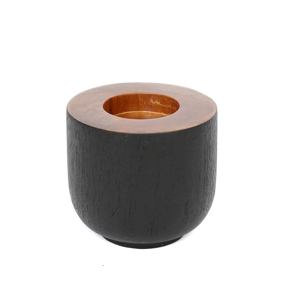 Bougeoir bois de teck marron et noir 8x8x8cm — Beyit