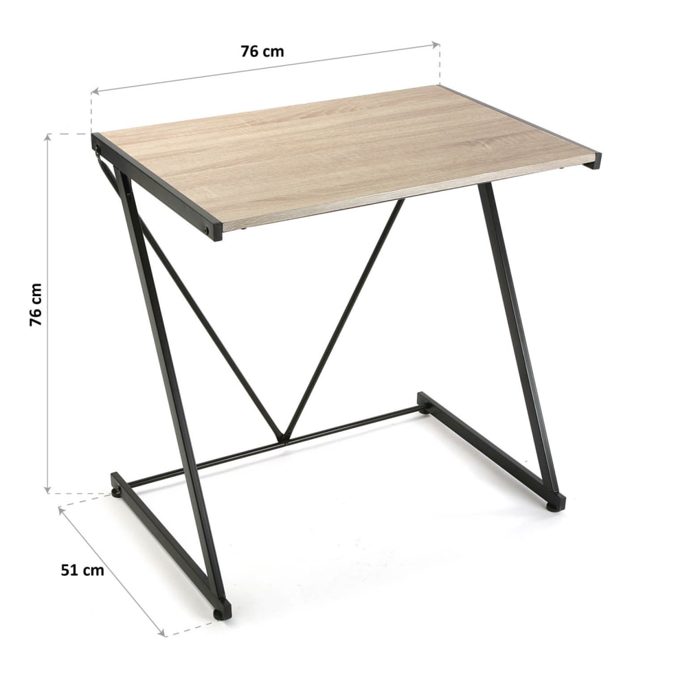 Kleiner Schreibtisch aus Spanplatte in Holzoptik und Metall,