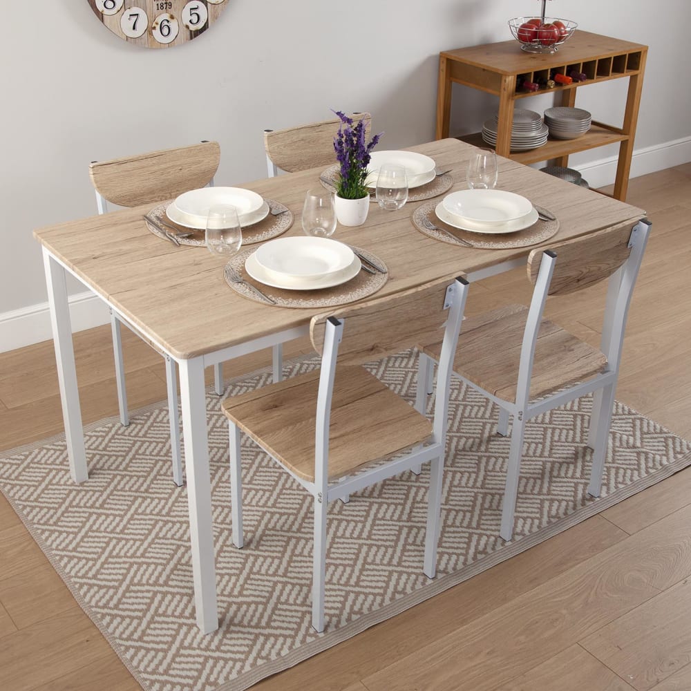 Mesa de comedor 6 personas en aglomerado efecto madera y metal blanco - Maisons du Monde