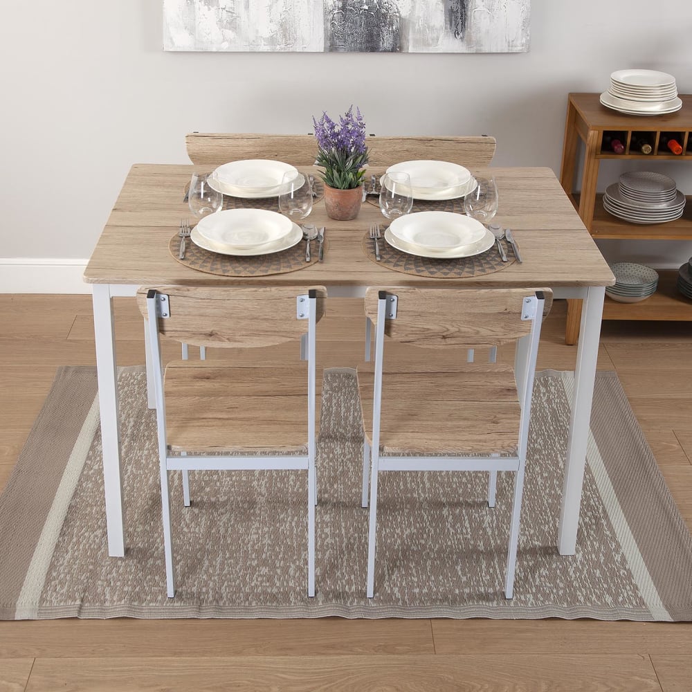 Mesa de comedor 6 personas en aglomerado efecto madera y metal blanco - Maisons du Monde