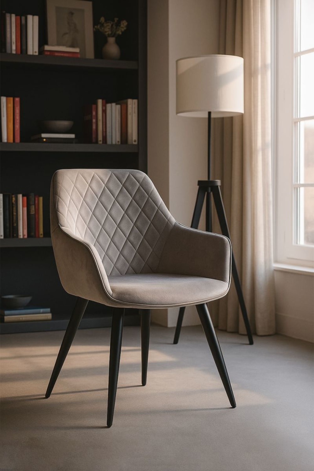 Silla en color gris de estilo boho en terciopelo