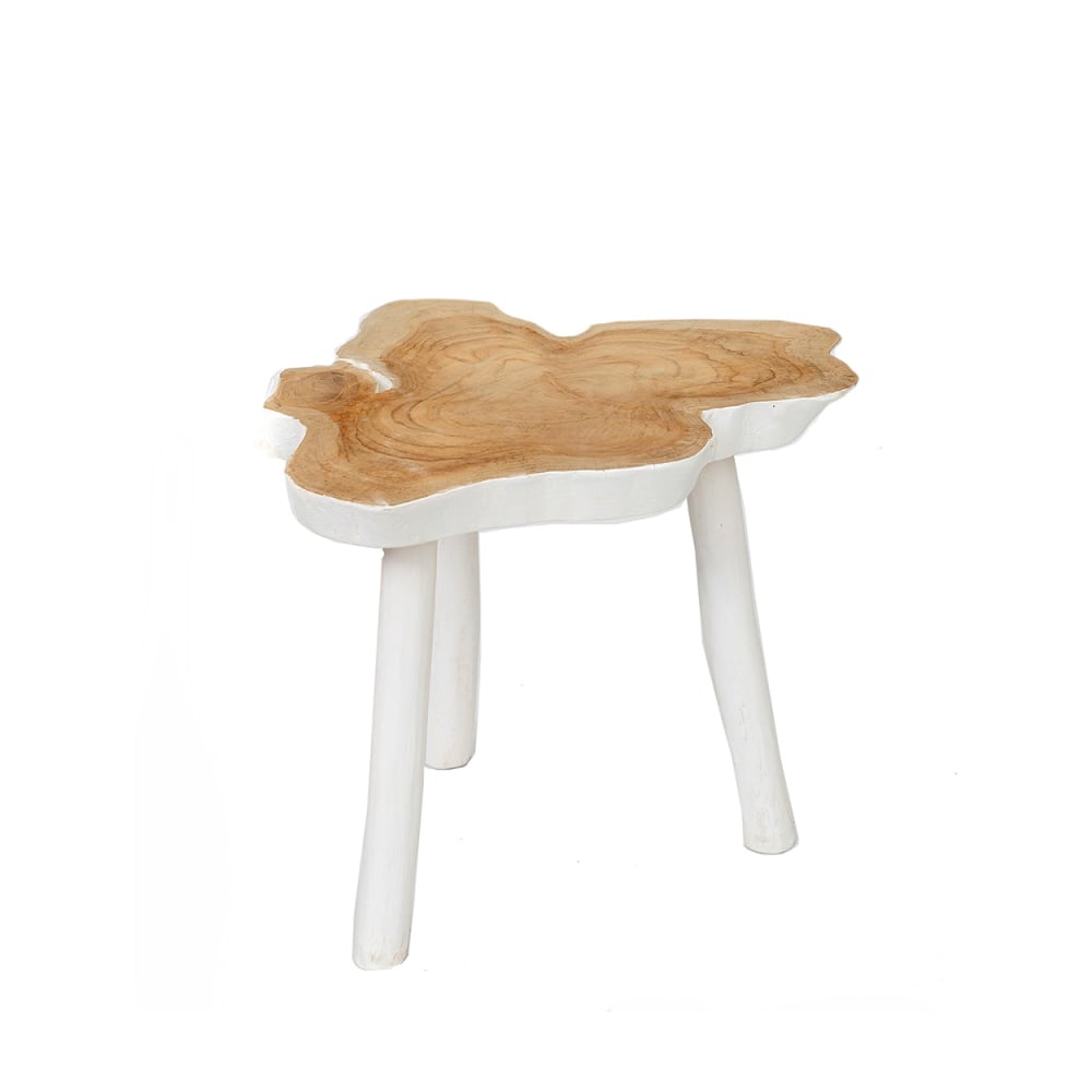 Mesa auxiliar de madera de teca marrón y blanco 45x45x40cm