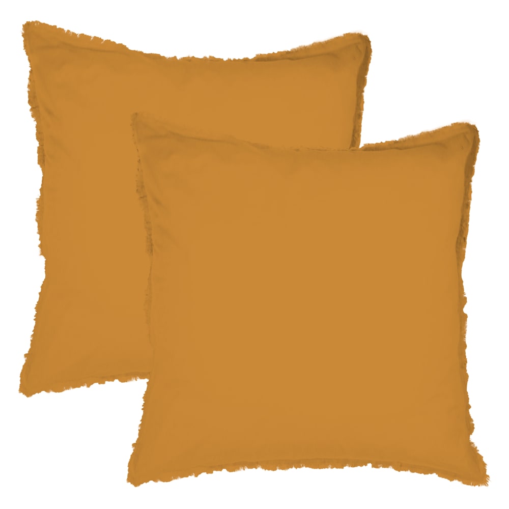 Set de 2 taies d'oreiller unies à franges Caramel 65x65cm