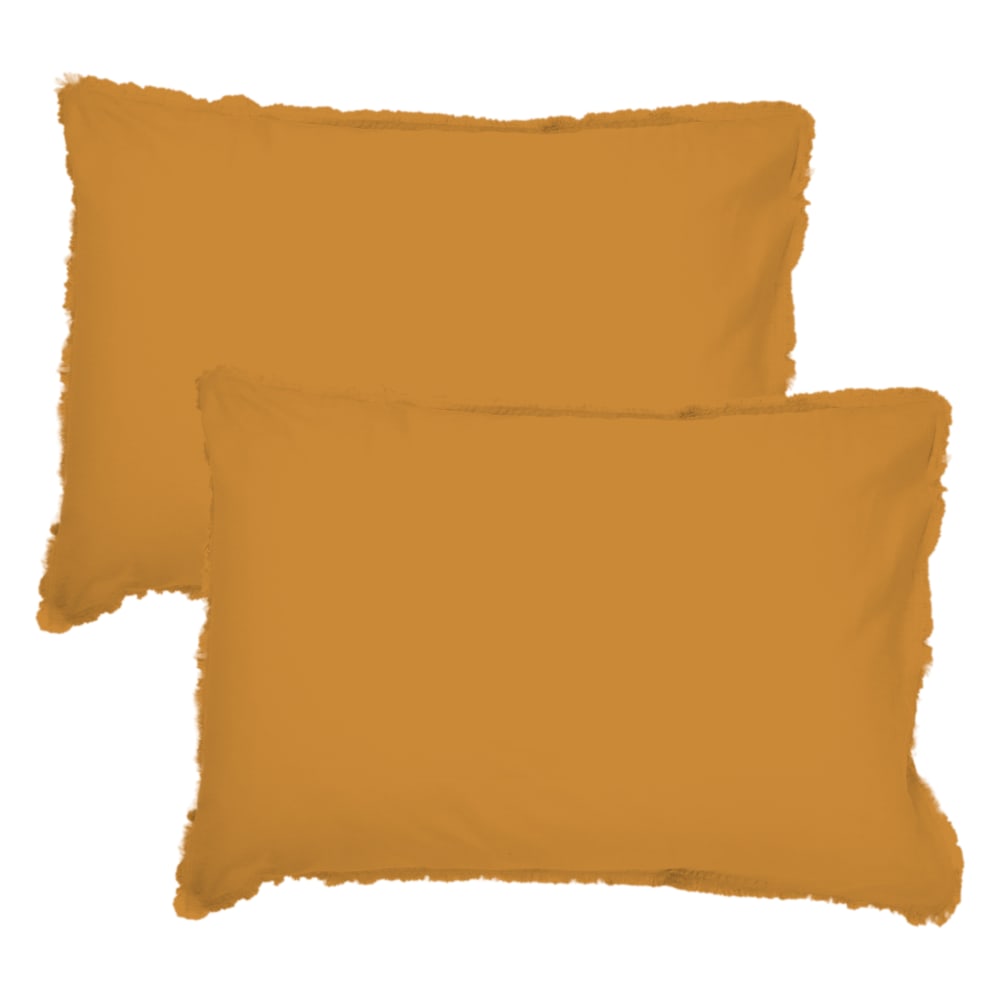 Set de 2 taies d'oreiller unies à franges caramel 65x65cm - Maisons du Monde