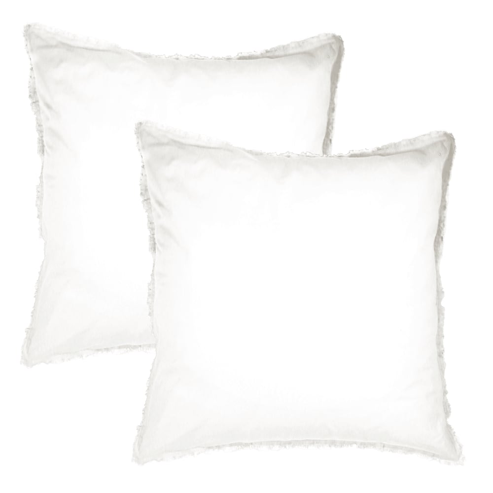 Set de 2 taies d'oreiller unies à franges Blanc 65x65cm