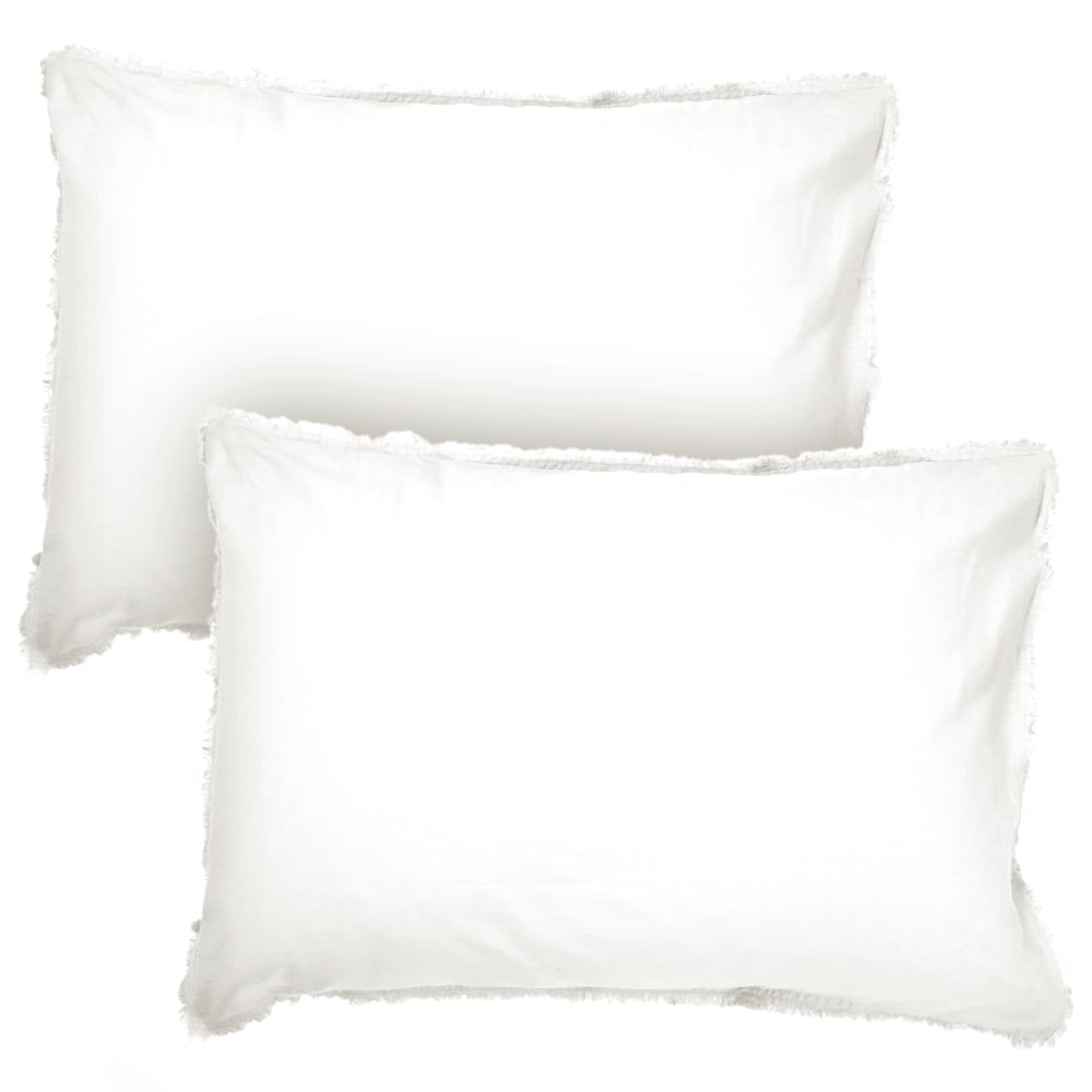 Set de 2 taies d'oreiller unies à franges blanc 65x65cm - Maisons du Monde