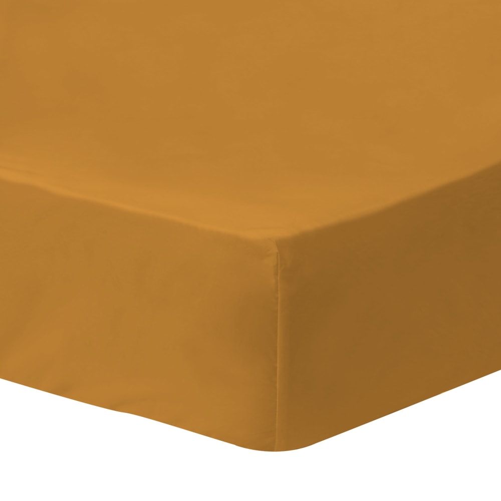 Drap-housse uni en coton lavé caramel