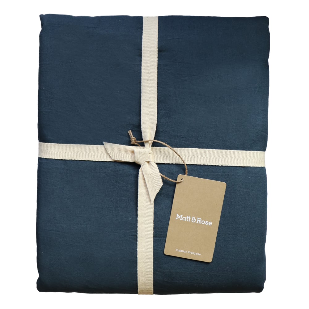 Drap-housse uni en coton lavé bleu nuit - Maisons du Monde