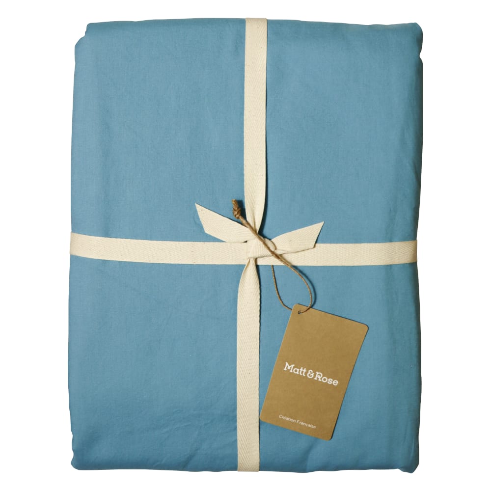Housse de couette unie en coton lavé bleu glacier 260x240cm — vue 3