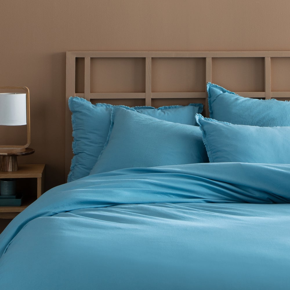 Housse de couette unie en coton lavé bleu glacier 260x240cm — vue 4