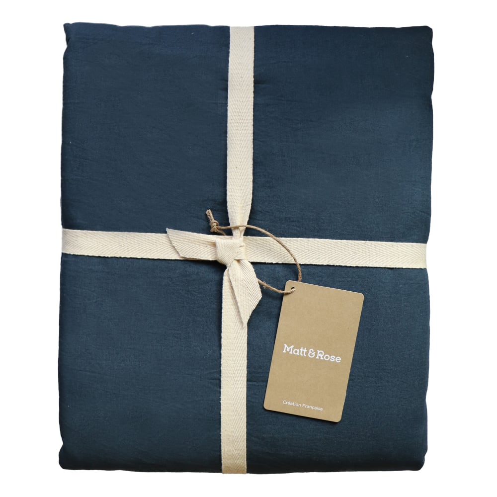 Housse de couette unie en coton lavé bleu nuit 260x240cm - Maisons du Monde