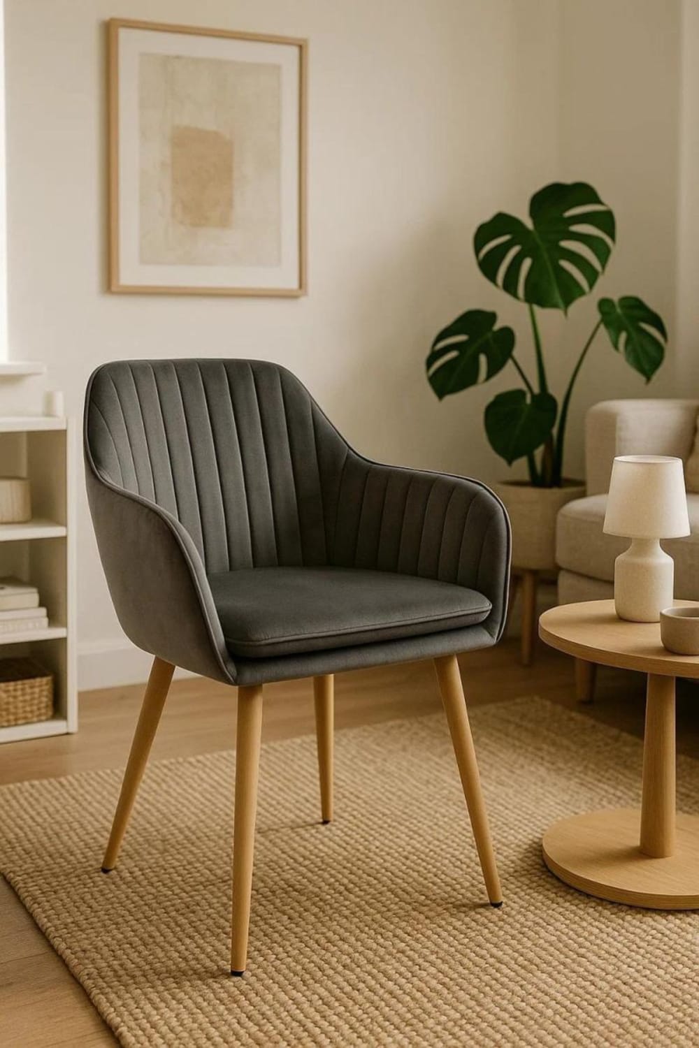 Silla en color gris oscuro de estilo boho en terciopelo - Maisons du Monde
