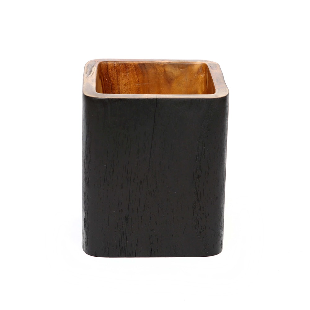 Range-couverts bois de teck marron et noir 12x12x14cm