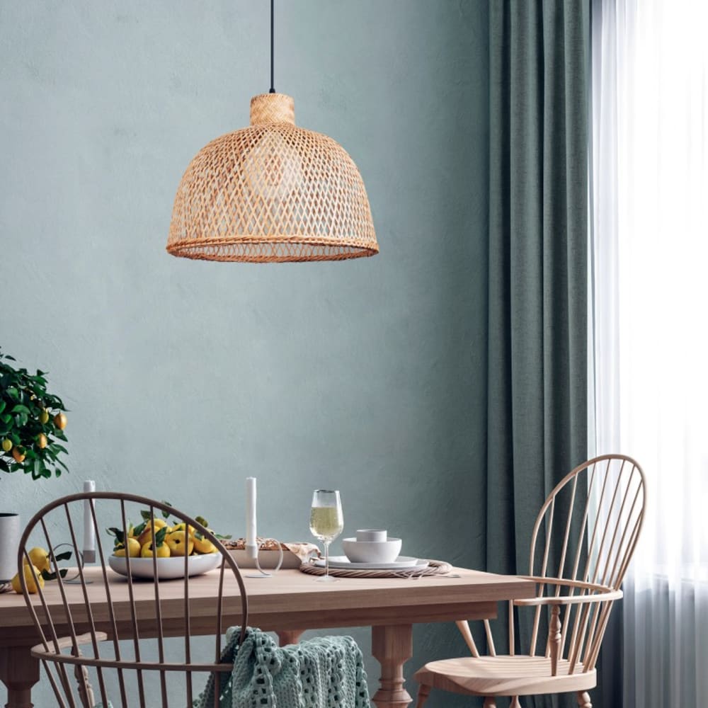 Suspension en rotin tressé et métal noir 35cm - Maisons du Monde