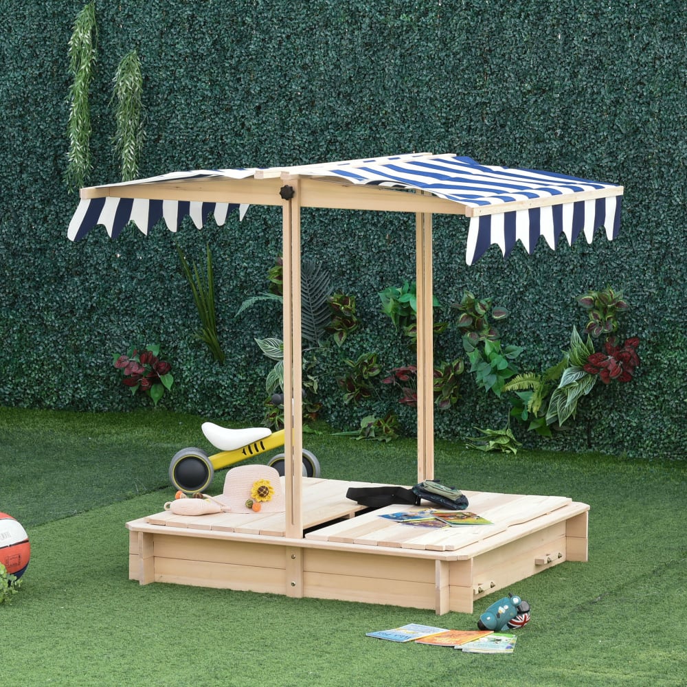 Arenero para niños 106x106x115 cm madera natural, azul, blanco - Maisons du Monde