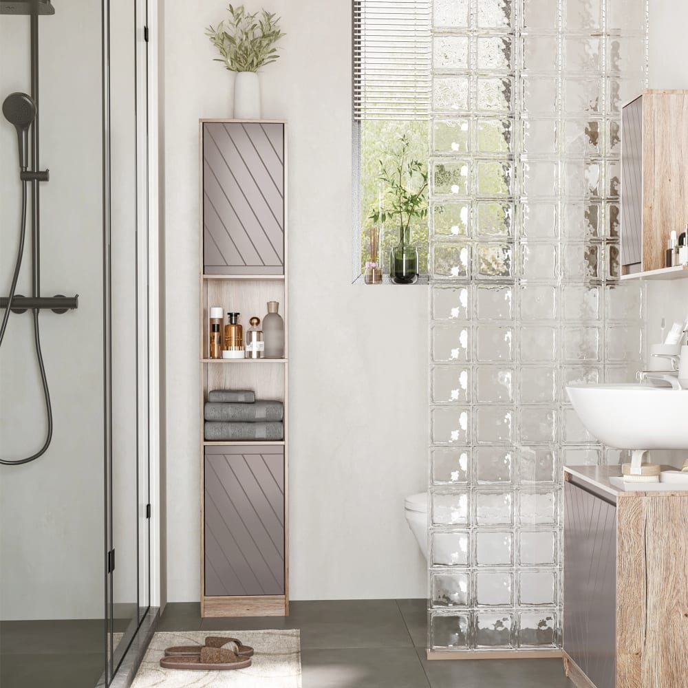 Armario alto de baño 30x24x170 cm roble y gris - Maisons du Monde