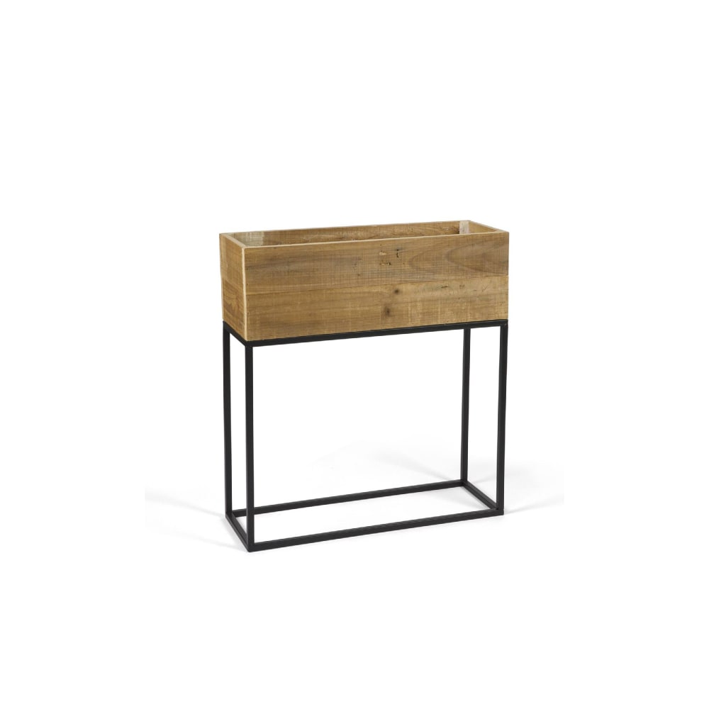 Wadiga Jardinière sur pied en métal noir et bois recyclé 55x21x60,5cm Marron