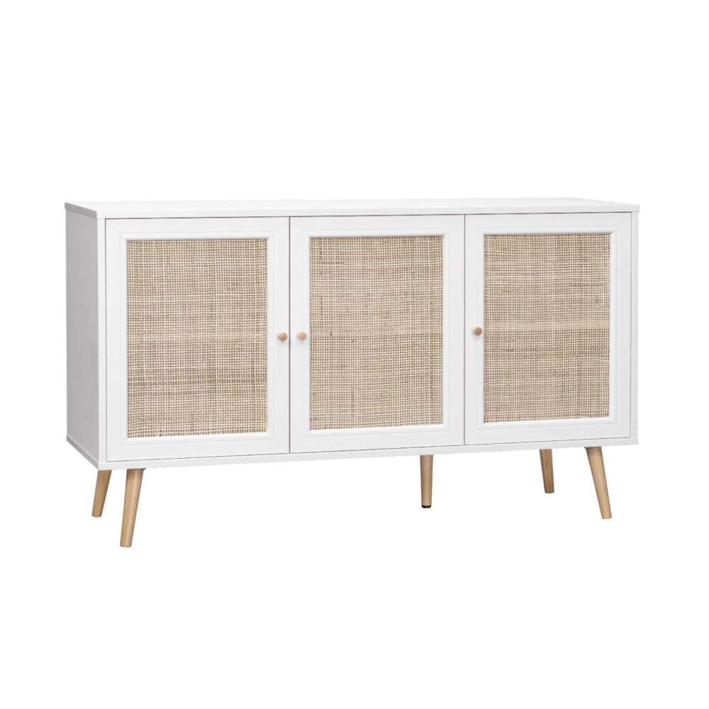 Buffet de rangement cannage, blanc - 120x39x70cm