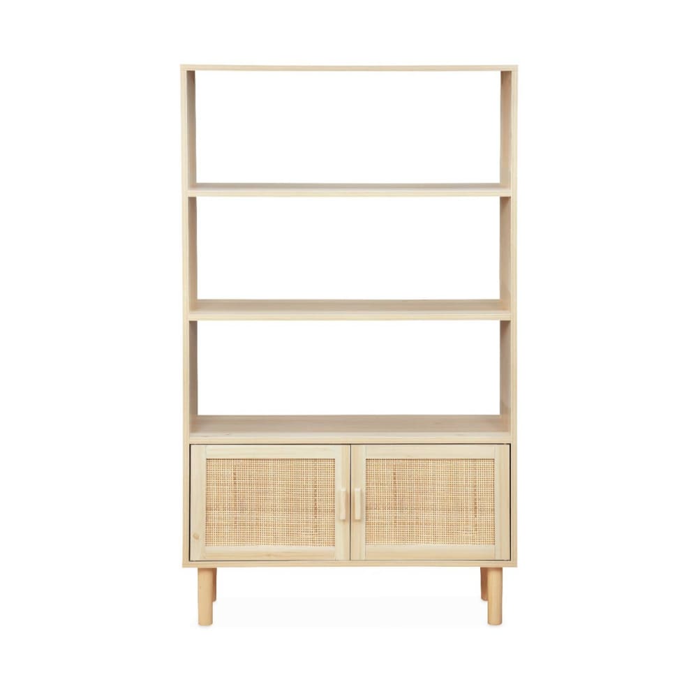 Etagère bibliothèque décor bois et cannage
