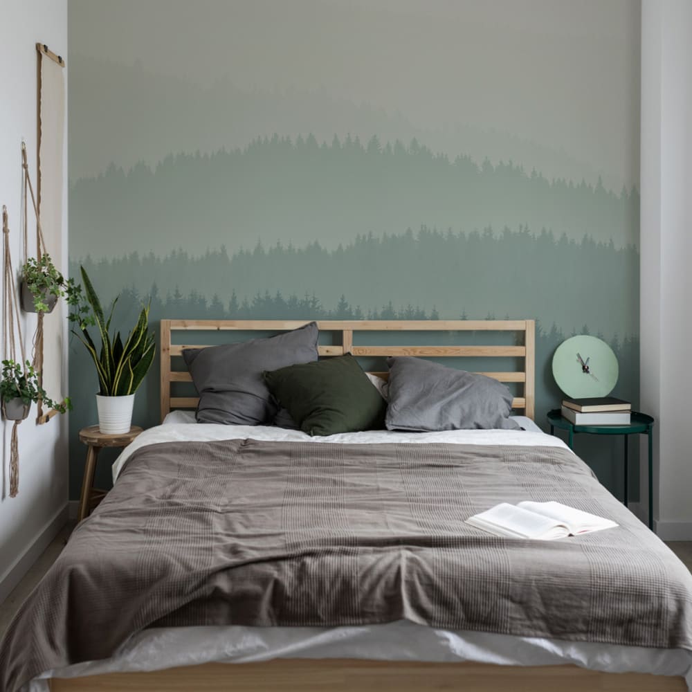 Papel pintado panorámico montañas bajas, verde 425 x 250cm