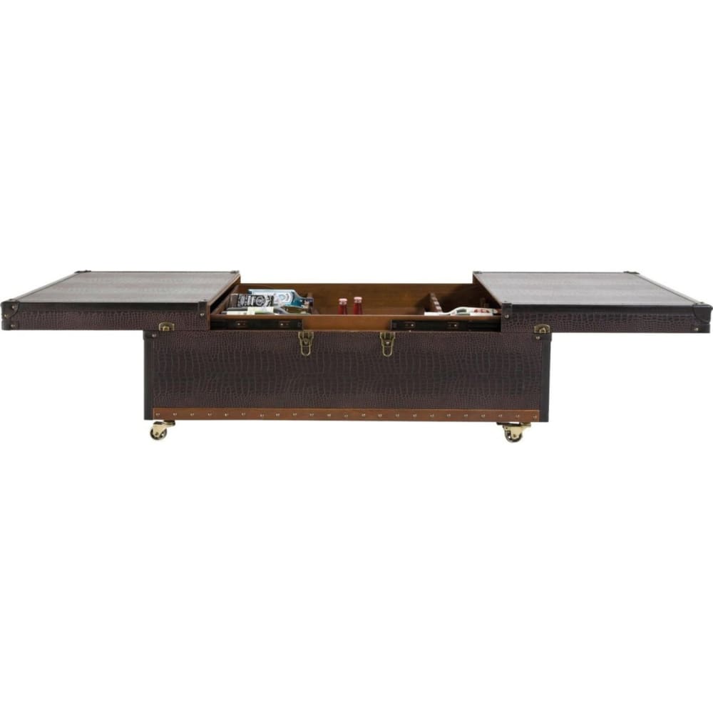 Kare Design Couchtisch mit Stauraum und Rollen aus Holz mit Textilbezug, braun style vintage - Pvc - Polyvinlychlorid