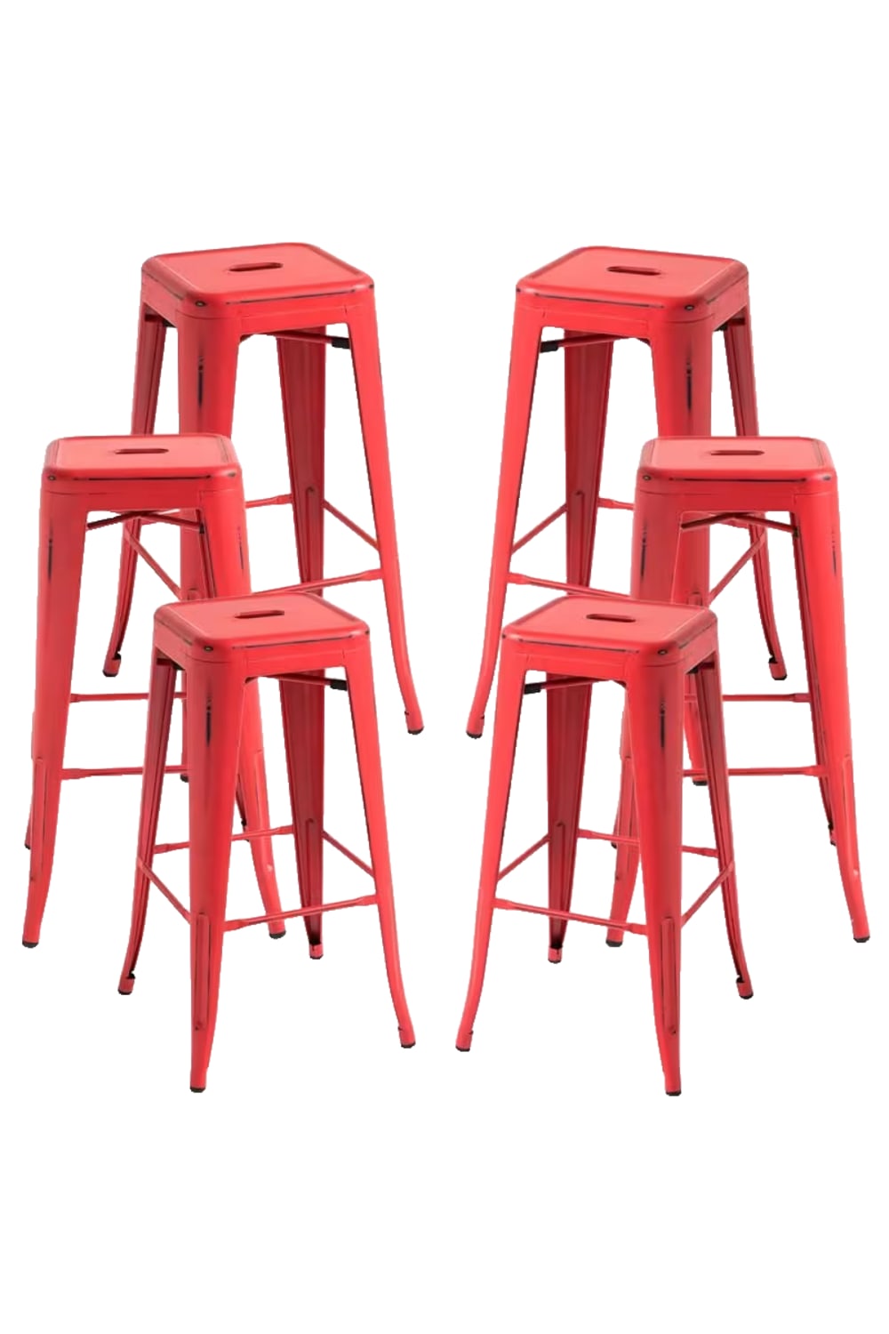 Pack 6 taburetes color rojo vintage en acero reforzado