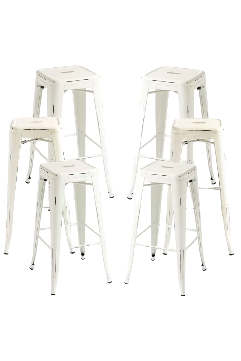 Pack 6 taburetes color blanco vintage en acero reforzado