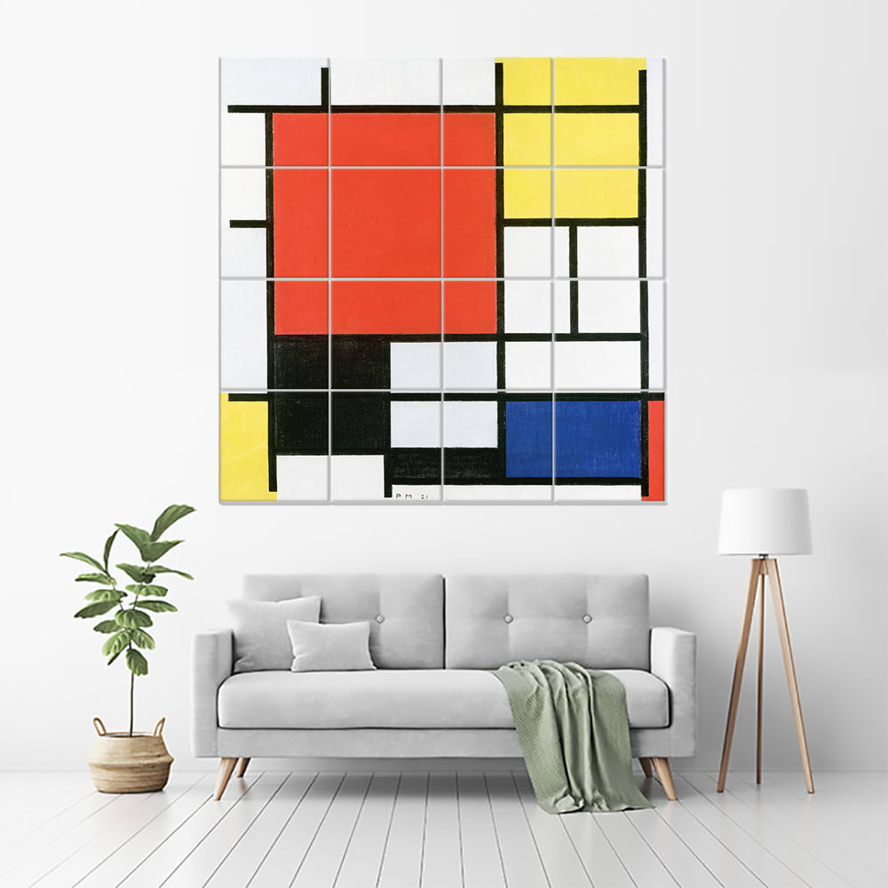 Tableau composition avec large plan rouge - Piet Mondrian 200x200cm