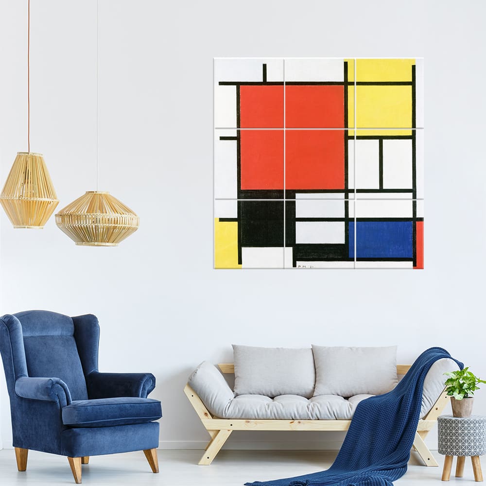 Tableau composition avec large plan rouge - Piet Mondrian 150x150cm