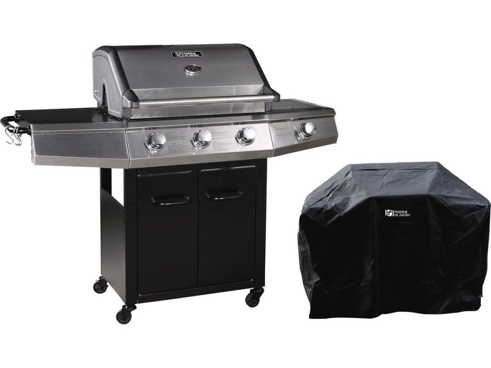 Barbecue gaz avec LED métal noir 5 brûleurs 14kW