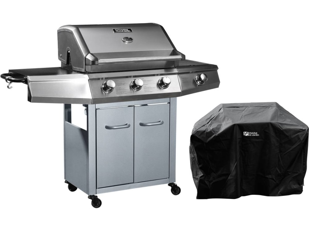 Barbecue gaz - 4 brûleurs dont 1 latéral - 14kw + housse...