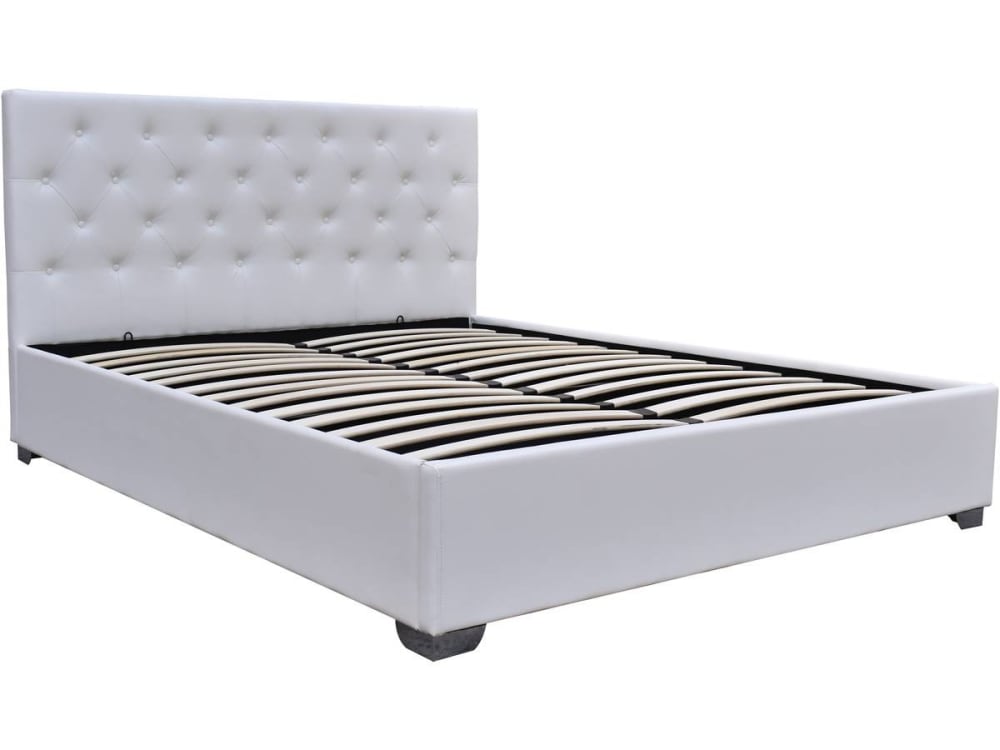 Lit coffre en simili cuir blanc 160 x 200 cm