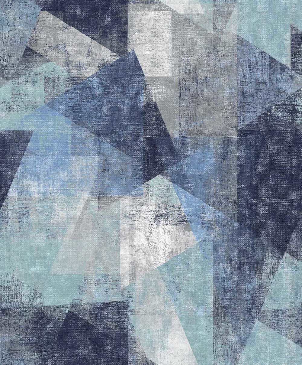 Carta da parati rotolo prospettiva geometrica blu 53x1000cm -