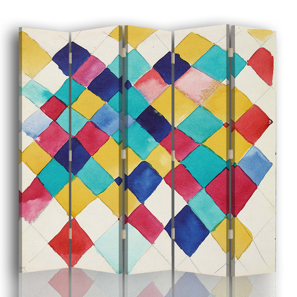 Biombo Farbstudie mit Rauten - W. Kandinsky - cm. 180x170 (5 paneles)