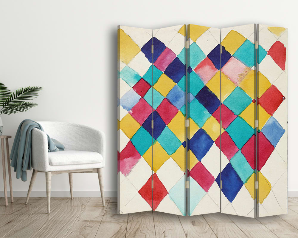 Biombo Farbstudie mit Rauten - W. Kandinsky - cm. 180x170 (5 paneles) - Maisons du Monde