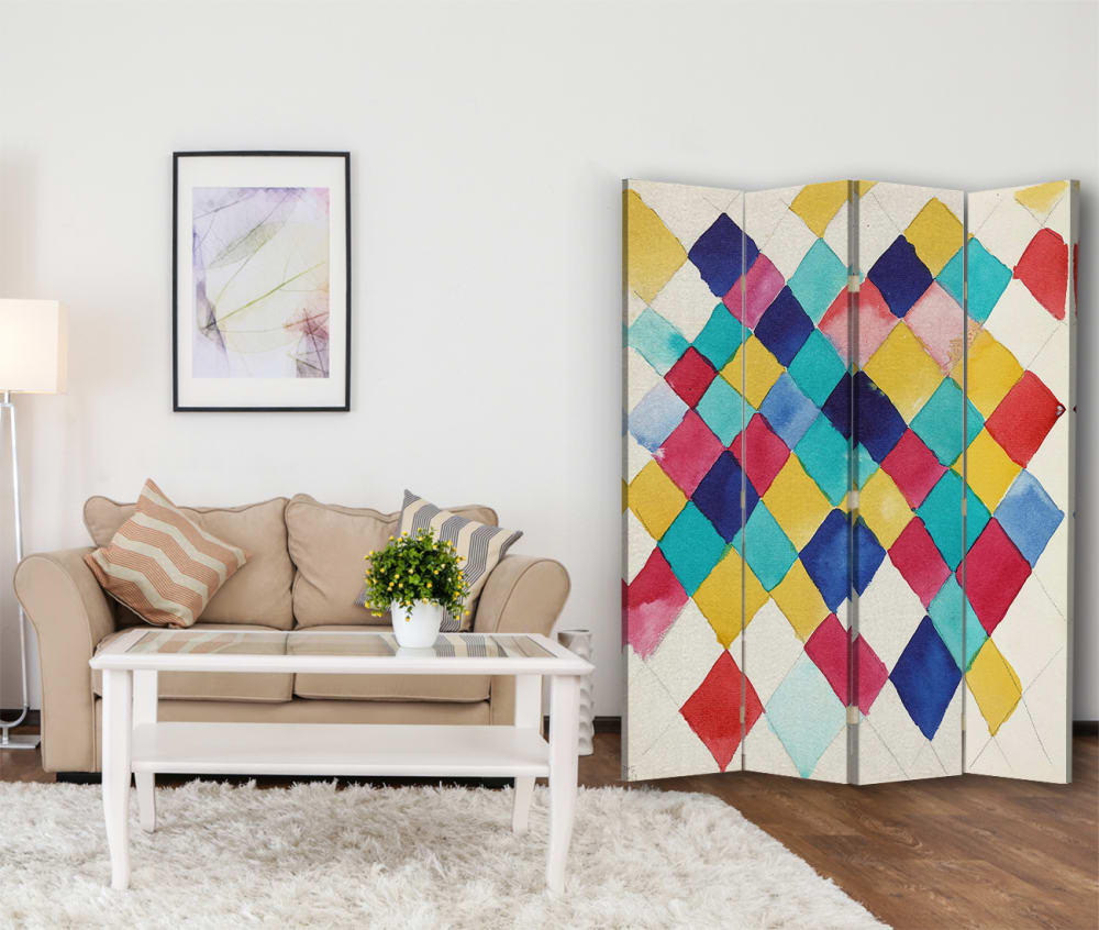 Biombo Farbstudie mit Rauten - W. Kandinsky - cm. 145x170 (4 paneles) - Maisons du Monde