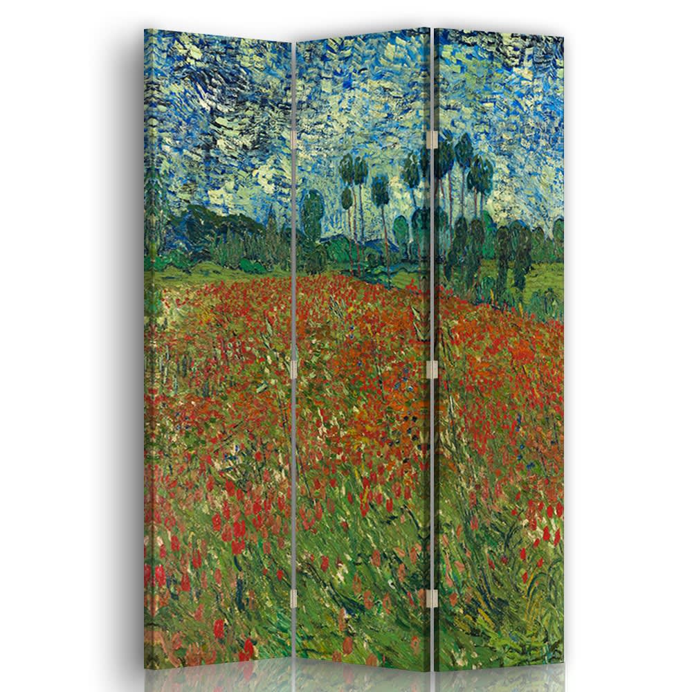 Paravento - Separè Campo Di Papaveri Van Gogh cm. 110x150 (3 pannelli) - Rosso - PES - Poliestere