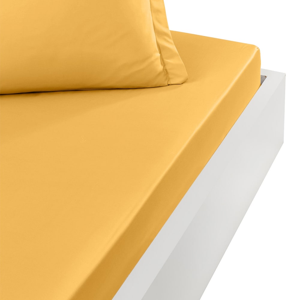 Ddrap housse en percale lavée bonnet 30 cm safran 140x190 cm