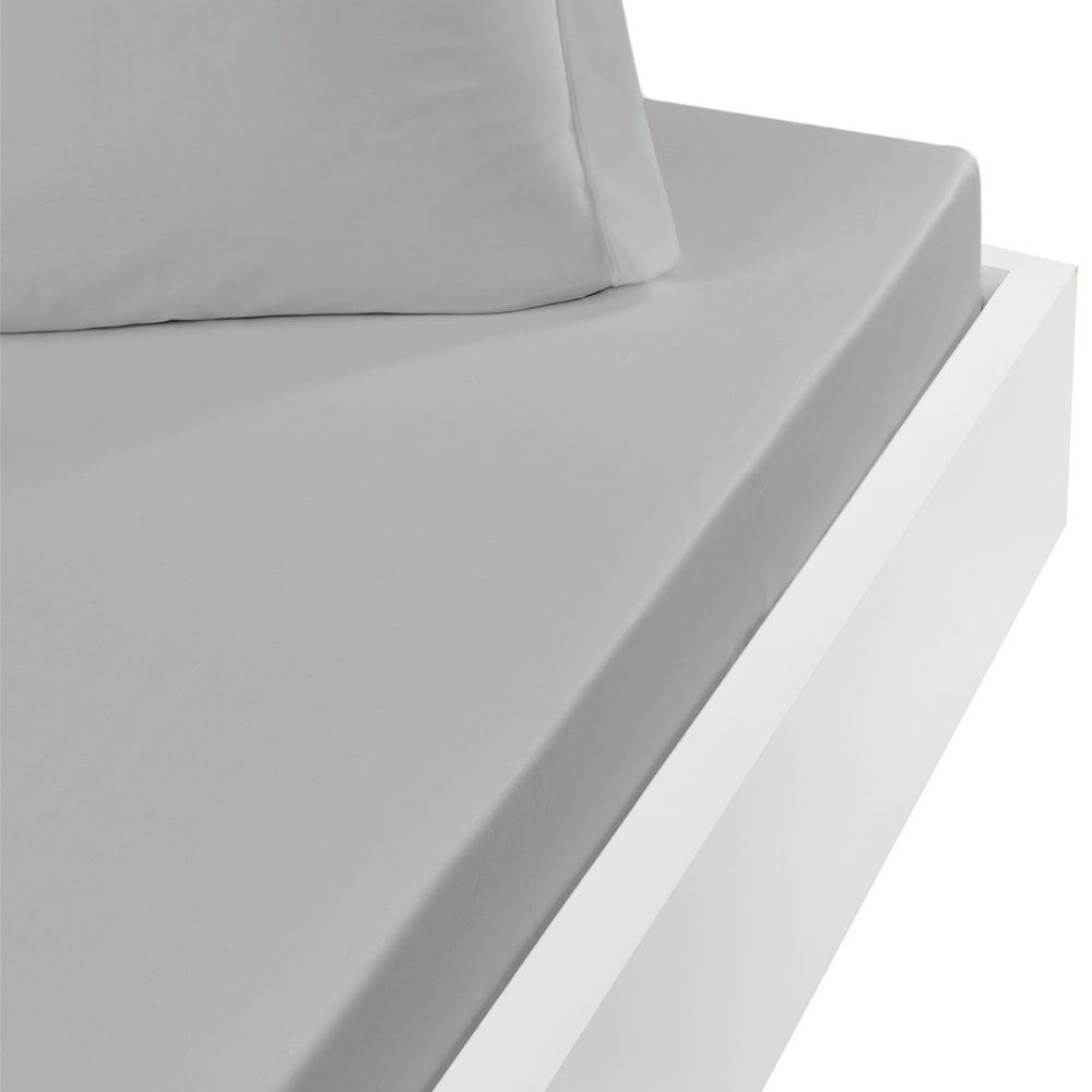 Ddrap housse en percale lavée bonnet 30 cm gris perle 140x190 cm